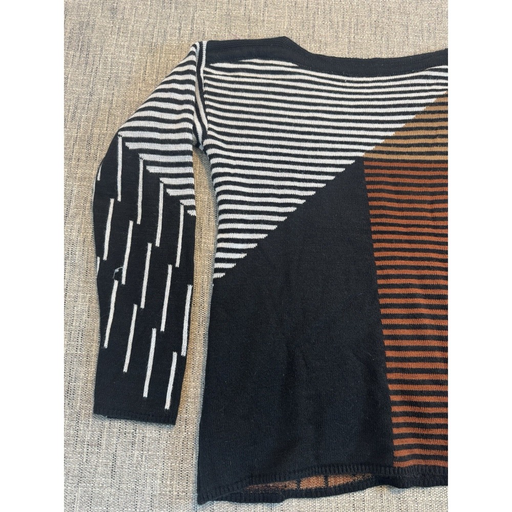 Nic + Zoe Womens Hazy Stripe Lightweight Sweater. Size Medium Brown White Black - Picture 10 of 11